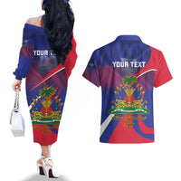 Personalised Haiti Flag Day Couples Matching Off The Shoulder Long Sleeve Dress and Hawaiian Shirt Lest Us Remember Our Heroes - Wonder Print Shop