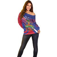 Personalised Haiti Flag Day Off Shoulder Sweater Lest Us Remember Our Heroes - Wonder Print Shop