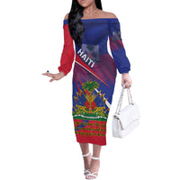 Personalised Haiti Flag Day Off The Shoulder Long Sleeve Dress Lest Us Remember Our Heroes - Wonder Print Shop