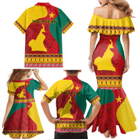 Personalised Cameroon National Day Family Matching Mermaid Dress and Hawaiian Shirt Cameroun Coat Of Arms With Atoghu Pattern - Wonder Print Shop