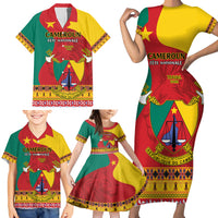 Personalised Cameroon National Day Family Matching Short Sleeve Bodycon Dress and Hawaiian Shirt Cameroun Coat Of Arms With Atoghu Pattern - Wonder Print Shop