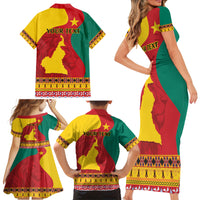 Personalised Cameroon National Day Family Matching Short Sleeve Bodycon Dress and Hawaiian Shirt Cameroun Coat Of Arms With Atoghu Pattern - Wonder Print Shop