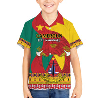 Personalised Cameroon National Day Family Matching Short Sleeve Bodycon Dress and Hawaiian Shirt Cameroun Coat Of Arms With Atoghu Pattern - Wonder Print Shop