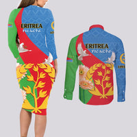 Eritrea Independence Day Couples Matching Long Sleeve Bodycon Dress and Long Sleeve Button Shirt Eritrean Olive Branches 33rd Anniversary - Wonder Print Shop