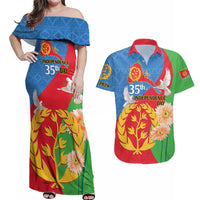 Eritrea Independence Day Couples Matching Off Shoulder Maxi Dress and Hawaiian Shirt Eritrean Olive Branches 33rd Anniversary - Wonder Print Shop