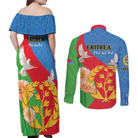 Eritrea Independence Day Couples Matching Off Shoulder Maxi Dress and Long Sleeve Button Shirt Eritrean Olive Branches 33rd Anniversary - Wonder Print Shop