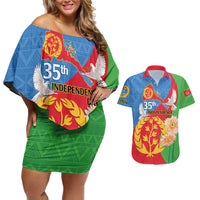 Eritrea Independence Day Couples Matching Off Shoulder Short Dress and Hawaiian Shirt Eritrean Olive Branches 33rd Anniversary - Wonder Print Shop