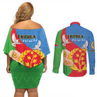 Eritrea Independence Day Couples Matching Off Shoulder Short Dress and Long Sleeve Button Shirt Eritrean Olive Branches 33rd Anniversary - Wonder Print Shop
