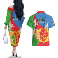 Eritrea Independence Day Couples Matching Off The Shoulder Long Sleeve Dress and Hawaiian Shirt Eritrean Olive Branches 33rd Anniversary - Wonder Print Shop