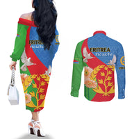 Eritrea Independence Day Couples Matching Off The Shoulder Long Sleeve Dress and Long Sleeve Button Shirt Eritrean Olive Branches 33rd Anniversary