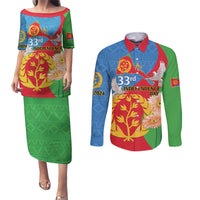 Eritrea Independence Day Couples Matching Puletasi and Long Sleeve Button Shirt Eritrean Olive Branches 33rd Anniversary - Wonder Print Shop