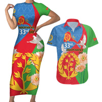 Eritrea Independence Day Couples Matching Short Sleeve Bodycon Dress and Hawaiian Shirt Eritrean Olive Branches 33rd Anniversary - Wonder Print Shop