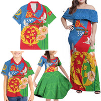 Eritrea Independence Day Family Matching Off Shoulder Maxi Dress and Hawaiian Shirt Eritrean Olive Branches 33rd Anniversary - Wonder Print Shop
