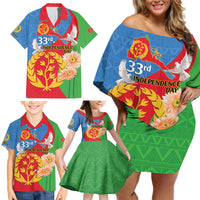 Eritrea Independence Day Family Matching Off Shoulder Short Dress and Hawaiian Shirt Eritrean Olive Branches 33rd Anniversary - Wonder Print Shop