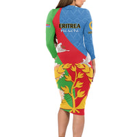 Eritrea Independence Day Long Sleeve Bodycon Dress Eritrean Olive Branches 33rd Anniversary - Wonder Print Shop