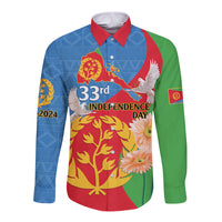 Eritrea Independence Day Long Sleeve Button Shirt Eritrean Olive Branches 33rd Anniversary - Wonder Print Shop