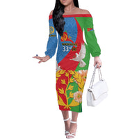 Eritrea Independence Day Off The Shoulder Long Sleeve Dress Eritrean Olive Branches 33rd Anniversary - Wonder Print Shop