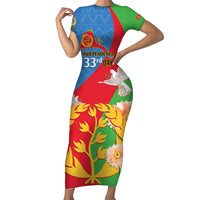 Eritrea Independence Day Short Sleeve Bodycon Dress Eritrean Olive Branches 33rd Anniversary - Wonder Print Shop