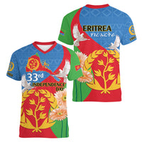 Eritrea Independence Day Women V-Neck T-Shirt Eritrean Olive Branches 33rd Anniversary - Wonder Print Shop