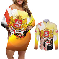 Personalised Georgia Couples Matching Off Shoulder Short Dress and Long Sleeve Button Shirt Happy 106 Years Of Independence - Wonder Print Shop