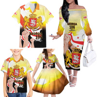 Personalised Georgia Family Matching Off The Shoulder Long Sleeve Dress and Hawaiian Shirt Happy 106 Years Of Independence - Wonder Print Shop