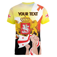 Personalised Georgia Women V-Neck T-Shirt Happy 106 Years Of Independence - Wonder Print Shop