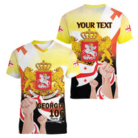 Personalised Georgia Women V-Neck T-Shirt Happy 106 Years Of Independence - Wonder Print Shop