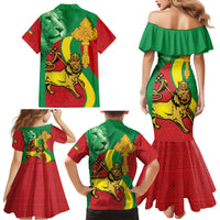 Ethiopia National Day Family Matching Mermaid Dress and Hawaiian Shirt Ethiopia Lion of Judah African Pattern - Wonder Print Shop