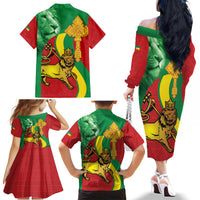 Ethiopia National Day Family Matching Off The Shoulder Long Sleeve Dress and Hawaiian Shirt Ethiopia Lion of Judah African Pattern - Wonder Print Shop