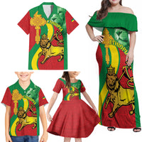 Ethiopia National Day Family Matching Off Shoulder Maxi Dress and Hawaiian Shirt Ethiopia Lion of Judah African Pattern - Wonder Print Shop