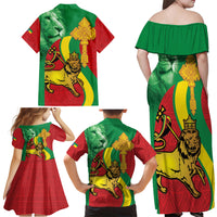 Ethiopia National Day Family Matching Off Shoulder Maxi Dress and Hawaiian Shirt Ethiopia Lion of Judah African Pattern - Wonder Print Shop