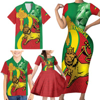 Ethiopia National Day Family Matching Short Sleeve Bodycon Dress and Hawaiian Shirt Ethiopia Lion of Judah African Pattern - Wonder Print Shop