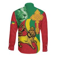 Ethiopia National Day Long Sleeve Button Shirt Ethiopia Lion of Judah African Pattern - Wonder Print Shop