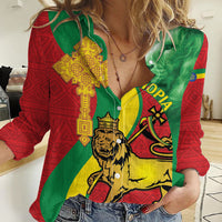 Ethiopia National Day Women Casual Shirt Ethiopia Lion of Judah African Pattern - Wonder Print Shop