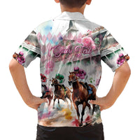 Personalized Kentucky Horse Racing Family Matching Off The Shoulder Long Sleeve Dress and Hawaiian Shirt 151st Anniversary Run For The Roses