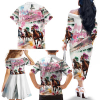 Personalized Kentucky Horse Racing Family Matching Off The Shoulder Long Sleeve Dress and Hawaiian Shirt 151st Anniversary Run For The Roses