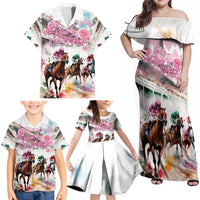 Personalized Kentucky Horse Racing Family Matching Off Shoulder Maxi Dress and Hawaiian Shirt 151st Anniversary Run For The Roses