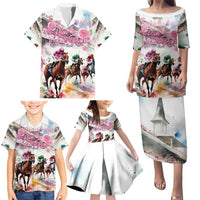 Personalized Kentucky Horse Racing Family Matching Puletasi and Hawaiian Shirt 151st Anniversary Run For The Roses