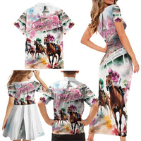 Personalized Kentucky Horse Racing Family Matching Short Sleeve Bodycon Dress and Hawaiian Shirt 151st Anniversary Run For The Roses