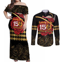 Kentucky Horse Racing Couples Matching Off Shoulder Maxi Dress and Long Sleeve Button Shirt Celebrating 151 Years Horseshoe With Roses