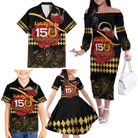 Kentucky Horse Racing Family Matching Off The Shoulder Long Sleeve Dress and Hawaiian Shirt Celebrating 151 Years Horseshoe With Roses
