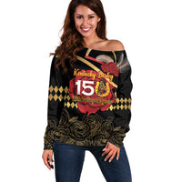 Kentucky Horse Racing Off Shoulder Sweater Celebrating 151 Years Horseshoe With Roses