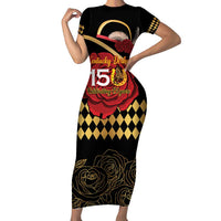 Kentucky Horse Racing Short Sleeve Bodycon Dress Celebrating 151 Years Horseshoe With Roses
