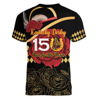 Kentucky Horse Racing Women V-Neck T-Shirt Celebrating 151 Years Horseshoe With Roses