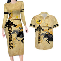 Personalized Preakness Horse Racing Couples Matching Long Sleeve Bodycon Dress and Hawaiian Shirt 150th Anniversary Run For The Black-Eyed Susans