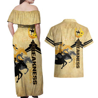 Personalized Preakness Horse Racing Couples Matching Off Shoulder Maxi Dress and Hawaiian Shirt 150th Anniversary Run For The Black-Eyed Susans