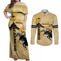 Personalized Preakness Horse Racing Couples Matching Off Shoulder Maxi Dress and Long Sleeve Button Shirt 150th Anniversary Run For The Black-Eyed Susans