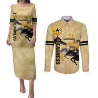 Personalized Preakness Horse Racing Couples Matching Puletasi and Long Sleeve Button Shirt 150th Anniversary Run For The Black-Eyed Susans