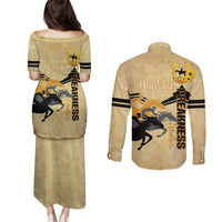 Personalized Preakness Horse Racing Couples Matching Puletasi and Long Sleeve Button Shirt 150th Anniversary Run For The Black-Eyed Susans