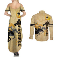 Personalized Preakness Horse Racing Couples Matching Summer Maxi Dress and Long Sleeve Button Shirt 150th Anniversary Run For The Black-Eyed Susans